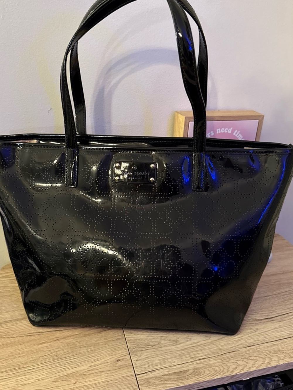Kate Spade Black Patent Perforated Tote
